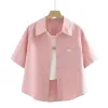 Short and petite style, 2026 Spring/Summer new collection, summer candy-colored short-sleeved shirt, washable cotton short coat for women 104709186 Item Picture